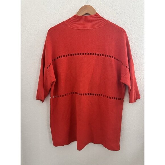 French Connection Women's Oversized Knit Blouse 100% Cotton Cutout S/S Christmas - Picture 4 of 9